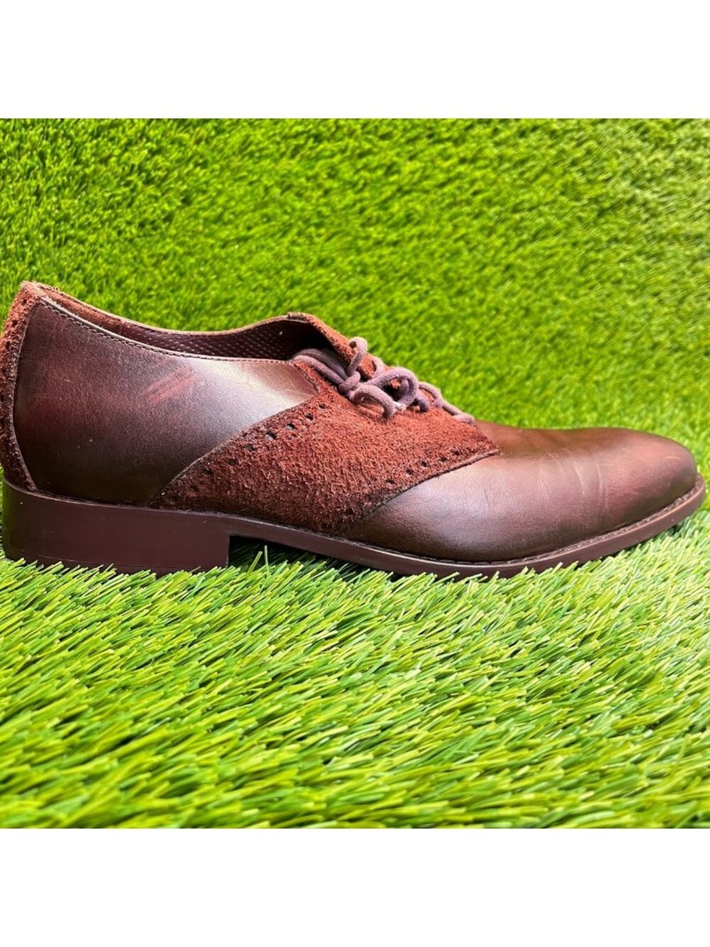 Cole Haan Mens Size 10.5 Burgundy Classic Leather Brogue Oxford Dress Shoes